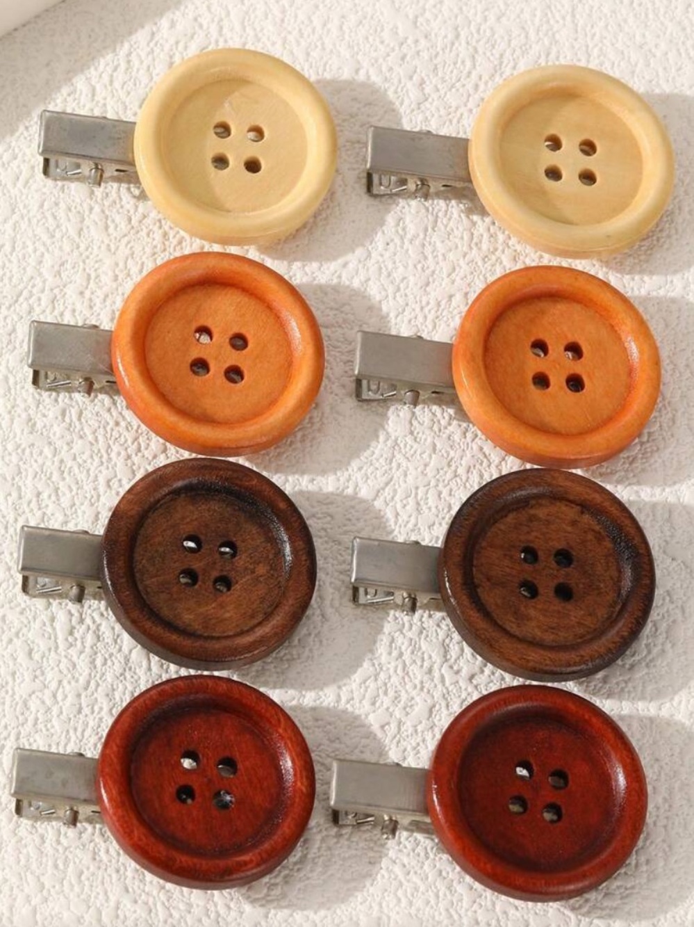 Multicolor Men's Wooden Button Hair Clips - Set of 8